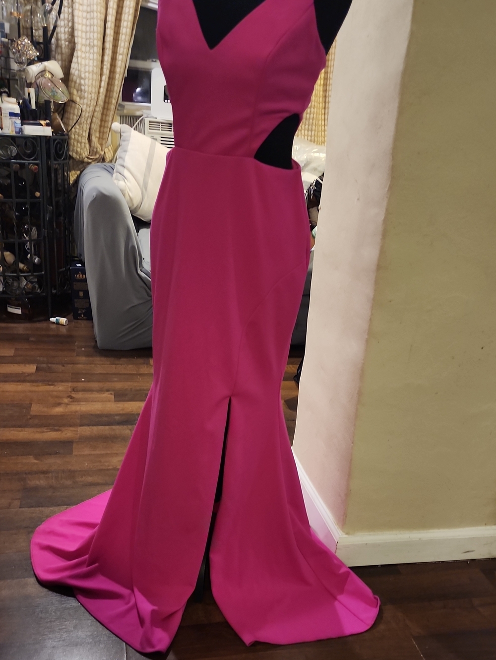 Aqua Fuchsia Backless Cutout Evening Gown